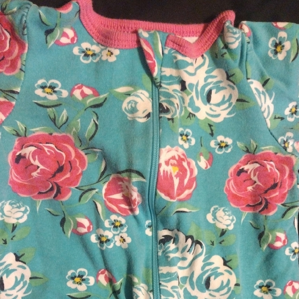 Wonder Nation Floral Footie in Teal and Pink - Picture 2 of 6